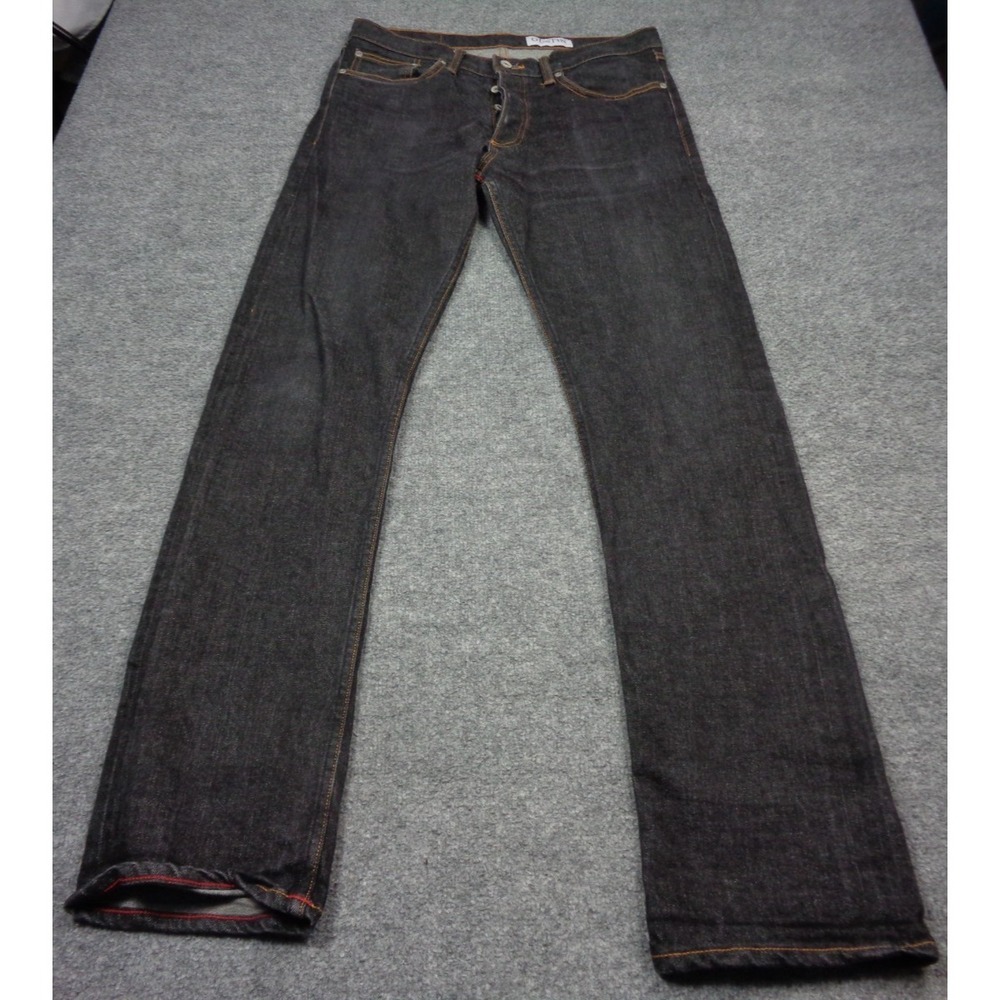 Gustin Selvedge Jeans Mens 34x34 Black Denim Straight Charcoal Wash Button Fly